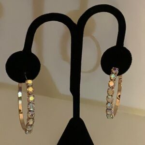 Gold-Tone 2” Hoop Earrings with Sparkly Stones on the Front